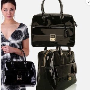 ANYA HINDMARCH PATENT LEATHER CARKER HANDBAG ZIP TOP BAG BOXY SATCHEL